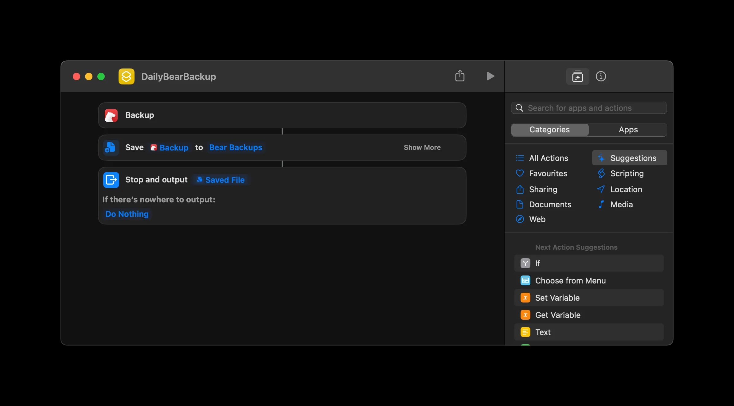 Setup shortcut for Bear backup