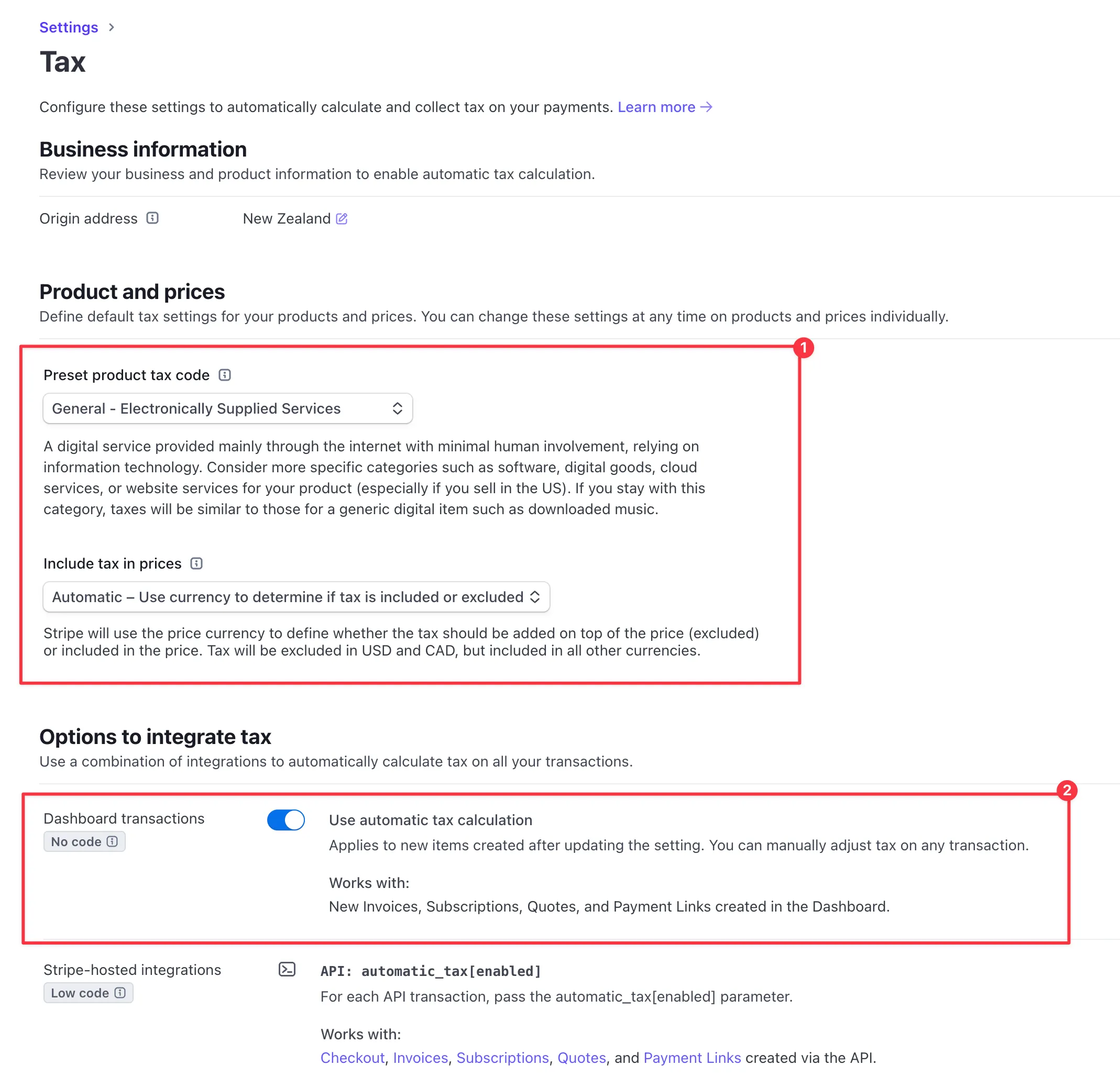 Important sections in settings