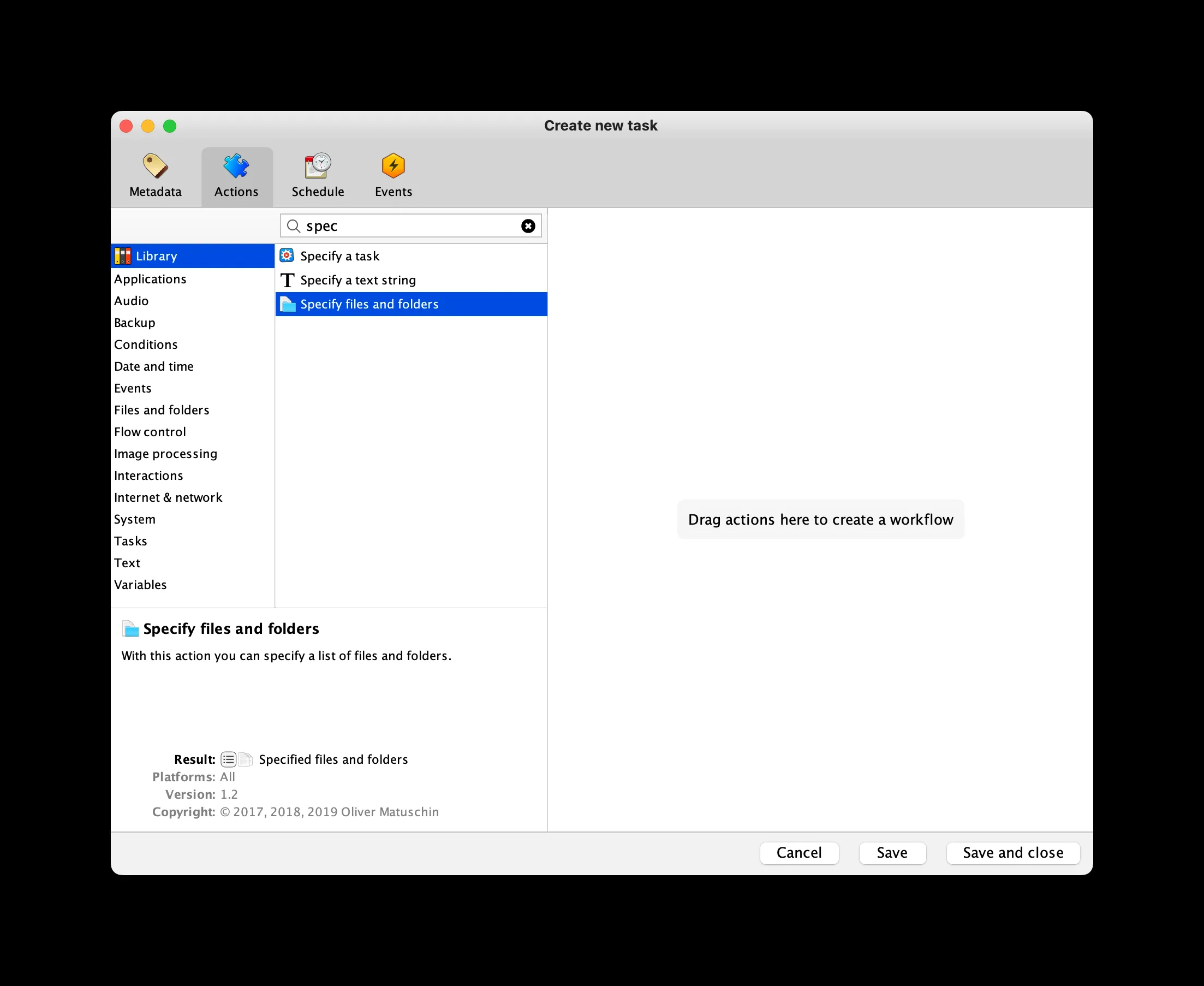 Specify files and folders